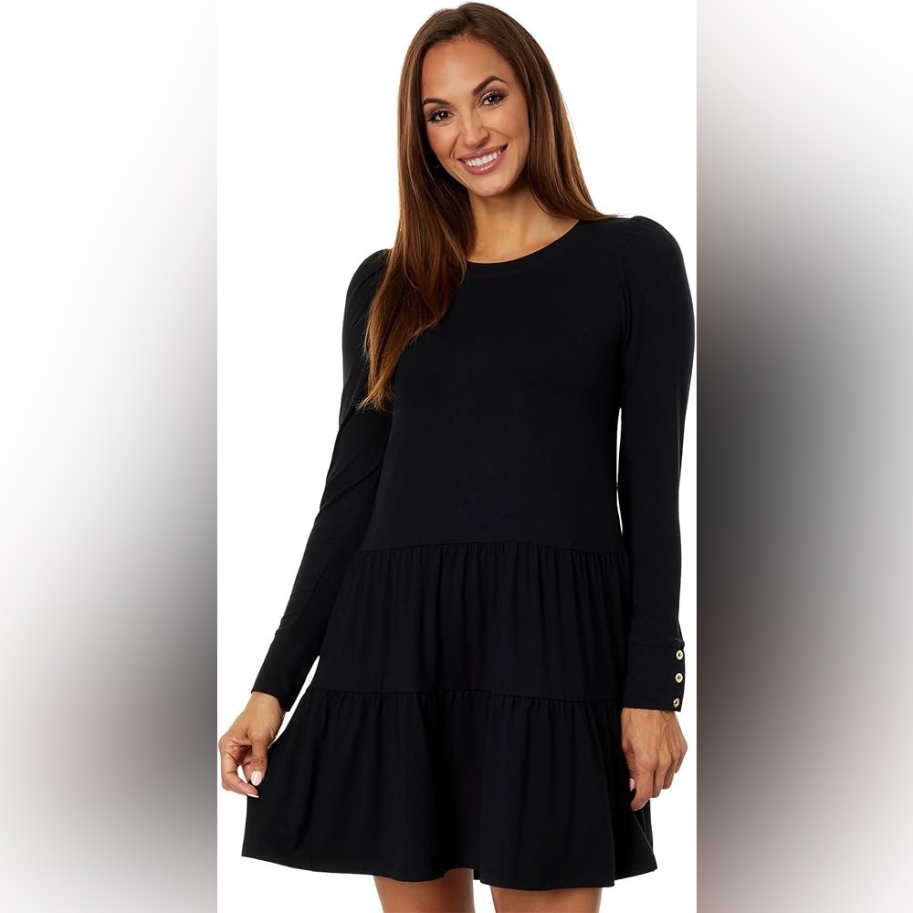 NWT Lilly Pulitzer Arlette Tiered Ruffle Black Long Sleeve Dress Medium